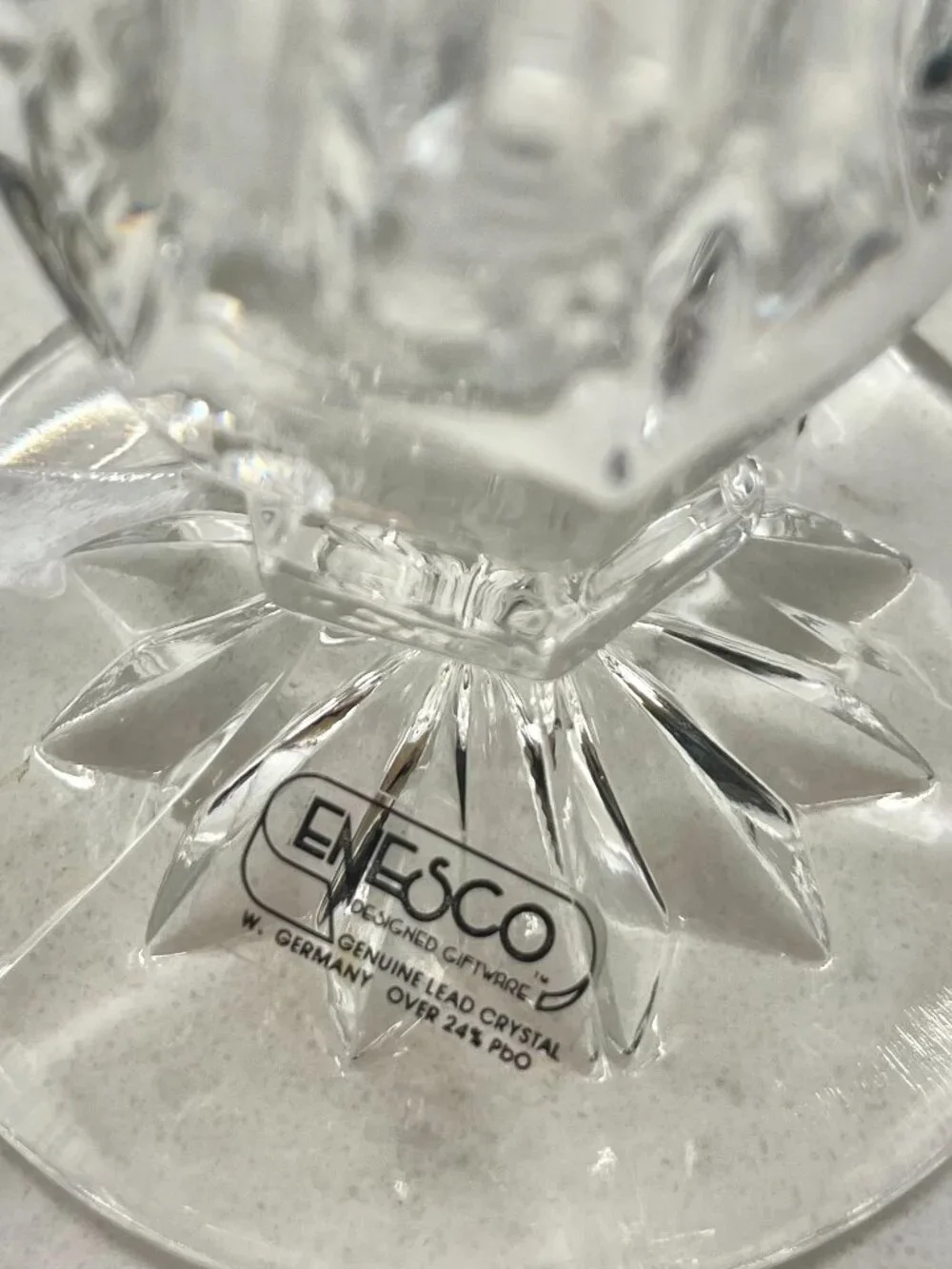 Vintage Enesco Lead Crystal Colored Heart Rose Vase, 8”H